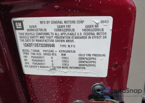 2003 GMC Envoy Slt z USA, uszkodzony, nr VIN 1GKDT13S732389048